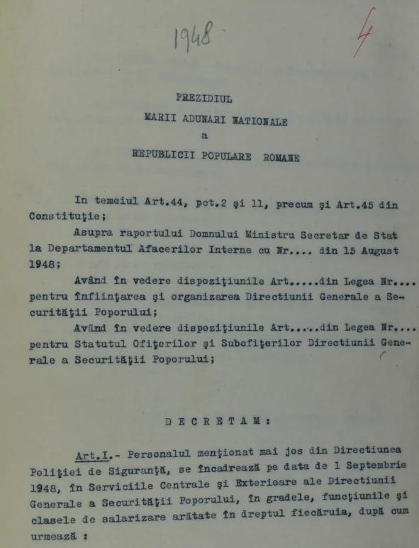 Decretul de înființare al Securității