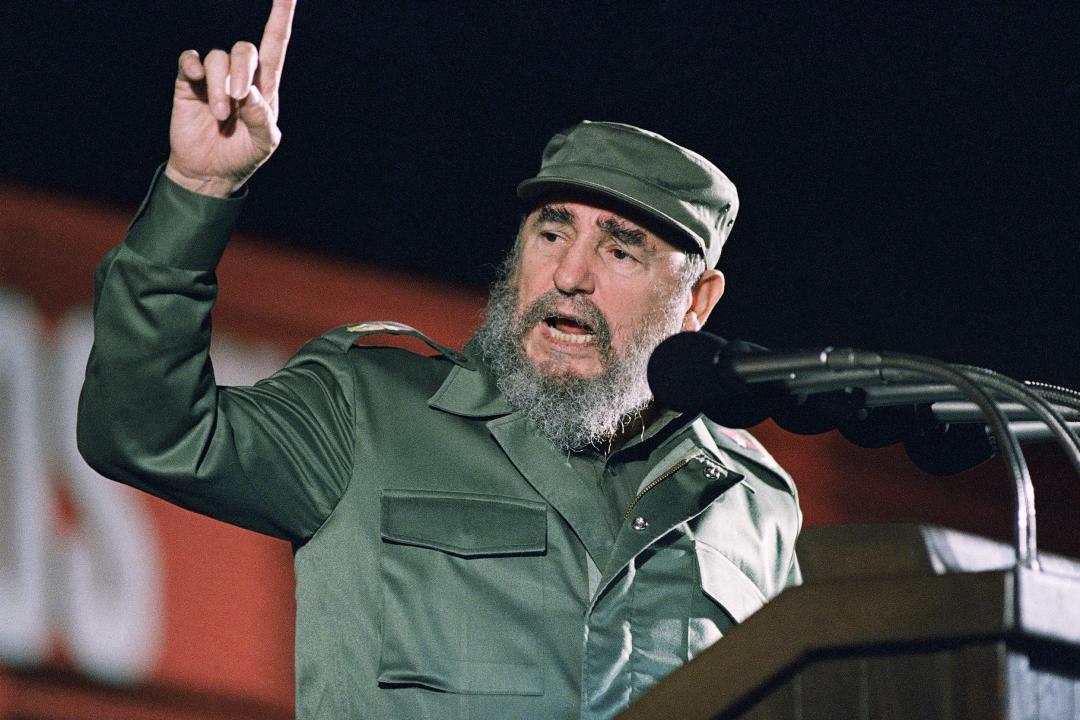 Cuban leader Fidel Castro speaks at the 30th anniversary of the communist revolution on Jan. 1, 1989, in Havana. Castro died Friday at age 90.